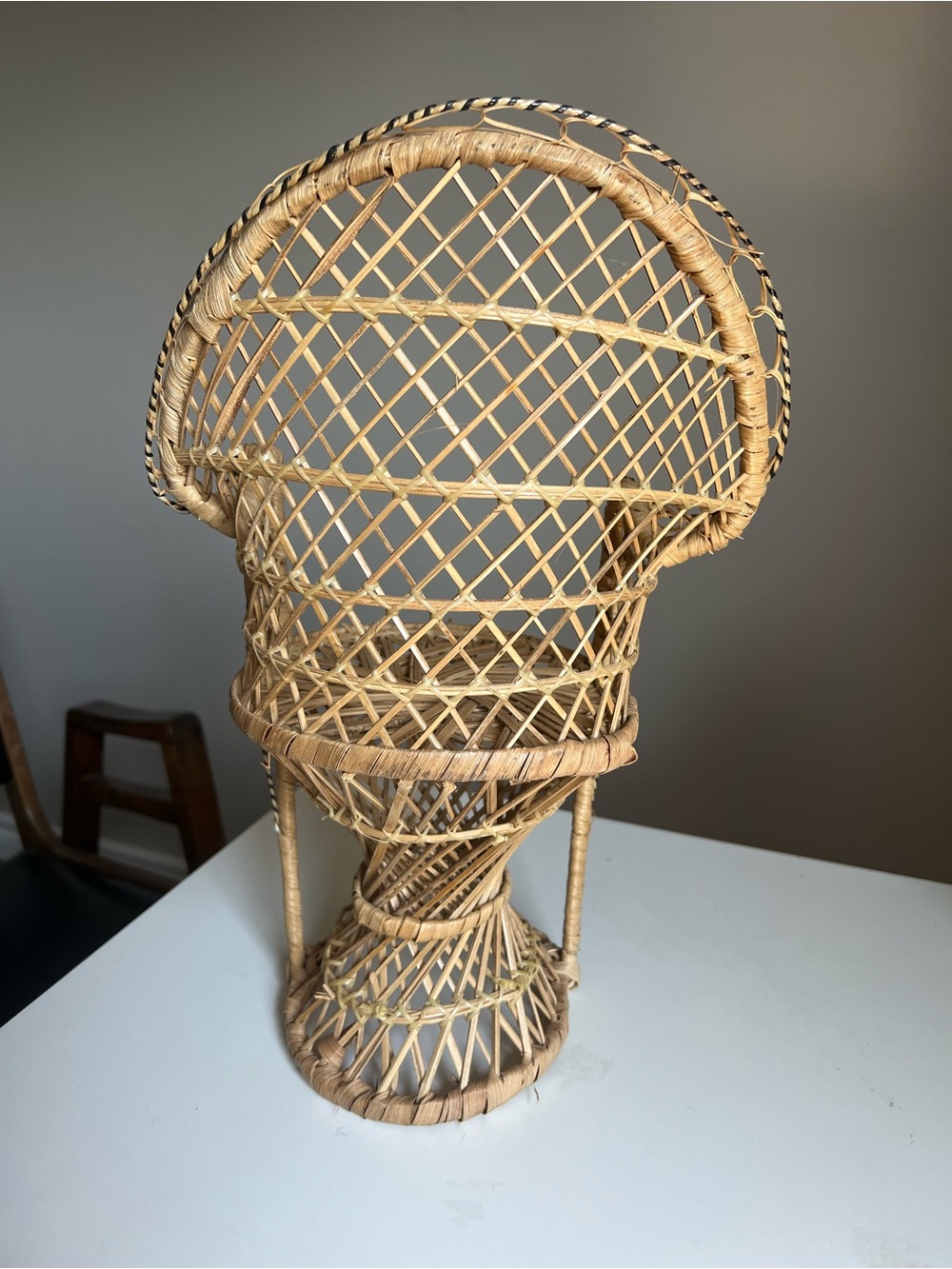 Vintage Wicker Peacock Chair Plant Stand | Boho Rattan Tabletop Planter Holder 1 - Picture 3 of 4